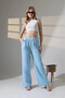 Women's Blue Elastic Waist Muslin Fabric Wide Leg Pants Hzl25S-Dsb12221 - 2