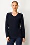 Women's V-Neck Shoulder Beading Embroidered Blouse K.Dark Blue