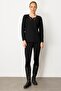 Women's Crew Neck Embroidered Edge Wool Blouse Black - 2