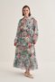 Women's Chiffon Shirred Dress Tropical Floral Pattern Blue - 3