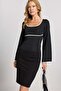 Long Sleeve Deep Neck Contrast Piping Detail Knitted Blouse - 4