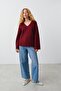 Dark Burgundy V-Neck Oversize Women's Knitwear Sweater Mg2149 - 4