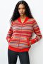 Women's Judge Collar Jacquard Wool Cardigan Coral - 5
