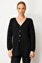 Women's V-Neck Hair Braided Long Wool Cardigan Black - 2