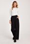 Women's Regular Fit Classic Cut Velcro Closure Wide Leg Black Trousers - 4