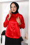 Women's Red Satin Surface Hijab Shirt Hzl25W-Bd139641 - 3