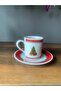 Handmade New Year - Christmas Pine Tree Model 4 Pieces 2 Person Porcelain Turkish Coffee Cup Set - 3