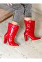 PARIS RED QUILTED Patent Leather Heeled SHORT BOOTS BOTTİE