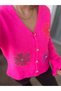 Floral Detail Spanish Sleeve Fuchsia Women's Cardigan - 3