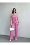 Women's Pink Elastic Waist Seersucker Fabric Trousers Hzl24S-Zk13261 - 2