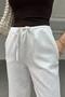 High Waist Linen Trousers White - 2