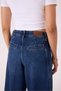 Women's Blue Palazzo Trousers – Wide Leg, Long Length, 100% Cotton Denim with Fileto Pocket Detail - 4