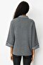 Women's Stand Collar Sleeve and Collar Embroidered Wool Coat Smoked - 4