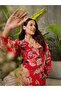 Red Floral Draped Maxi Dress - 2
