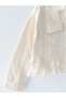 Tassel Detailed Girls' Short Denim Jacket Girls' Cropped Jeans Coat Ecru - 3