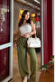 Women's Khaki High Waist Lycra Flowy Relax Bubble Pants - 3