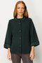 Women's Stand Collar Sleeve and Collar Embroidered Wool Coat Green - 3