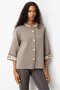 Women's Stand Collar Sleeve and Collar Embroidered Wool Coat K.Beige - 3