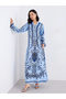 Women Blue Maxi Jalabiya with Matching Scarf