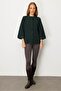 Women's Stand Collar Sleeve and Collar Embroidered Wool Coat Green - 4