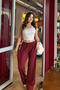 Women's Burgundy High Waist Lycra Flowy Relax Bubble Pants - 2