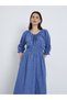 Smocked Detail Tie Up Neck Midi Dress - 2