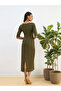 Olive Square Neck Knit Bodycon Midi Dress - 5