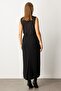 Women's Plus Size Crepe Skirt with Slit on the Back 2033 Black - 3