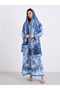 Women Blue Maxi Jalabiya with Matching Scarf - 6