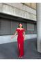 Stretchy Crepe Fabric Bow-Neck Front Stone-Detail Evening Dress Red 583322