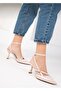 Beige Patent Leather Ankle Strap Women's Heeled Shoes - 2