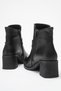 Women's Large Gold Buckle Heeled Boots Black Skin - 5