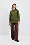 Solid Color Pocketed Knitwear Cardigan Oil Green - 2