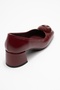 Mila Burgundy Buckle Square Toe Women's Thick Heeled Shoes - 5