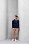 Eric Relax Fit Half Zip Polo Neck Thessaloniki Fabric Men's Sweatshirt - Navy Blue - 4