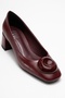 Mila Burgundy Buckle Square Toe Women's Thick Heeled Shoes - 3
