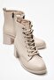 Women's Heeled Hook-And-Loop Lace-Up Boots Beige Skin