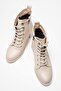 Women's Heeled Hook-And-Loop Lace-Up Boots Beige Skin - 5