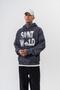 Men's Star Printed Washable Hooded Oversize Hoodie Black - 2