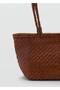 Knitted Patterned Leather Medium Size Bag - 5