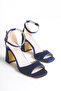 Women's Ankle Strap Navy Blue Satin Elegant Single Strap Thick Heeled Shoes, Wedding Dress Wedding Shoes - 4