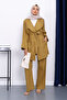 Oil Green Waist Belted Linen Kimono Pants Set - 2