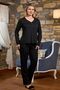 26275 Women's Long Sleeve Buttoned Collar Pajama Set-Black - 2