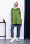 Oil Green Sleeve Zippered Cold Thread Knitwear Tunic - 2