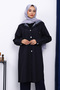 Navy Blue Hooded Trench Coat with Button Detail - 3