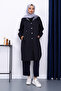 Navy Blue Hooded Trench Coat with Button Detail