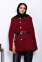 Burgundy Belted Knitted Poncho - 3