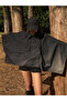 Black Batwing Sleeve Detail Collared Buttoned Comfortable Fit Oversized Midi Length Trench Coat - 5
