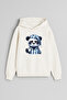 Sleepy Panda Printed Ecru Girls Boys Hooded Sweatshirt