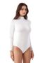 Women's Cotton Stretch Fabric Combed Cotton Long Sleeve High Neck 2-Piece Hooked Bodysuit L6K1K8T1Ka - 2